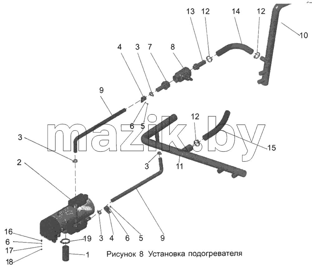 Установка подогревателя 103-1000022-01