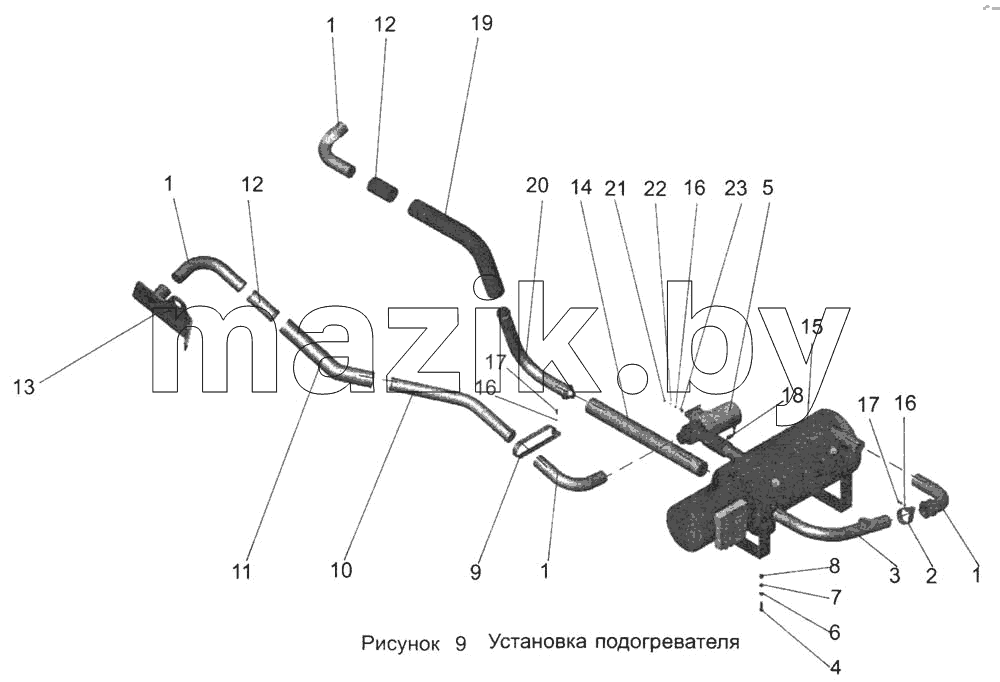 Установка подогревателя 103-1000022-40