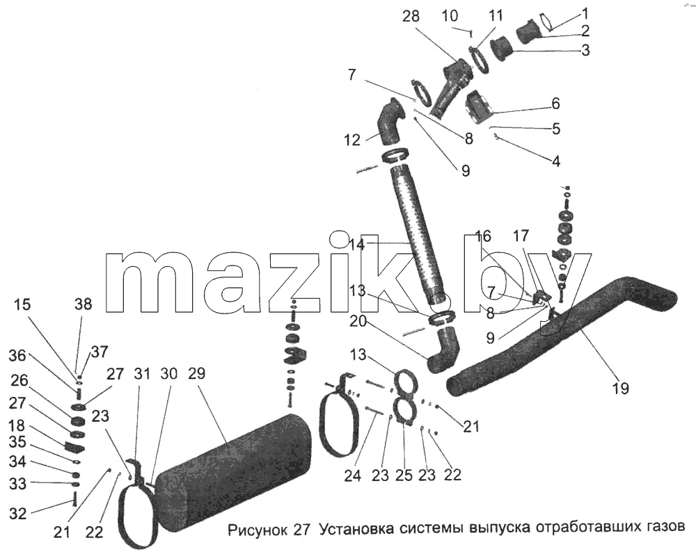 Установка системы выпуска отработавших газов 103-1200001-20