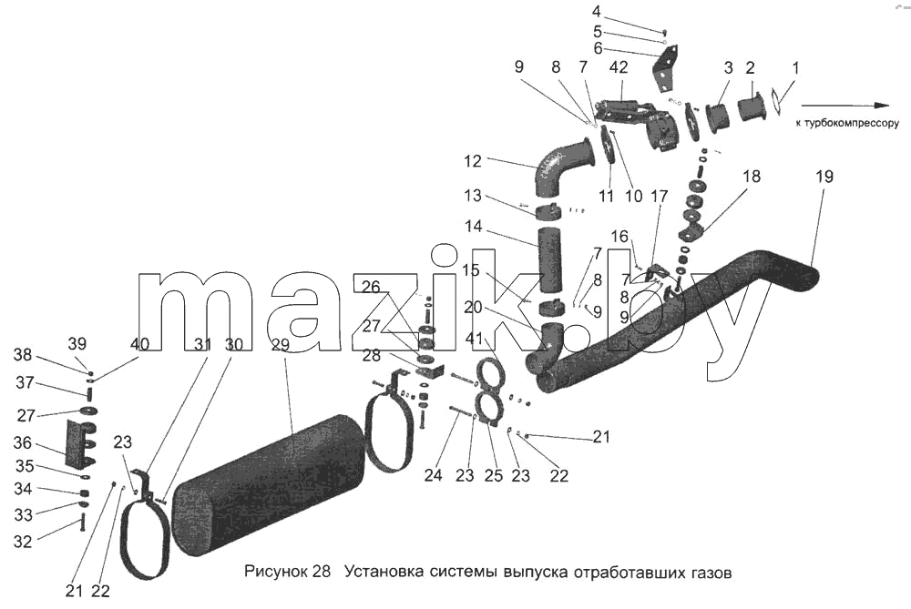 Установка системы выпуска отработавших газов 103-1200001-41