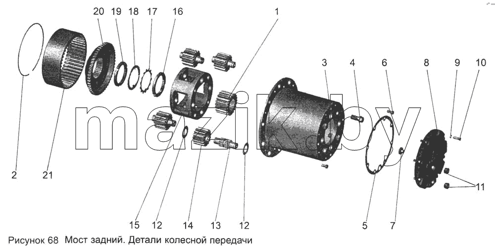 Мост задний. Детали колесной передачи 103-2400012