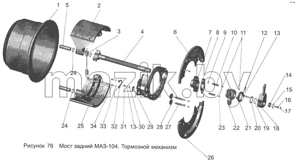 Мост задний МАЗ-104. Тормозной механизм