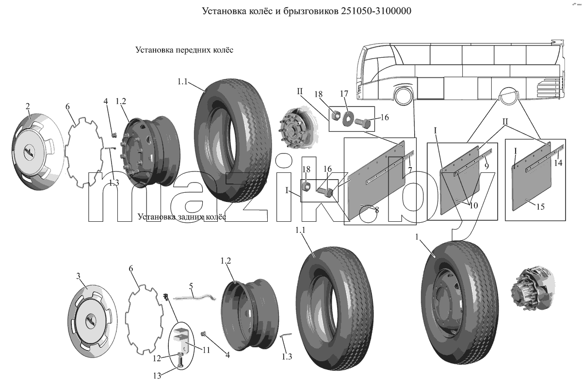 Установка колес и брызговиков 251050-3100000