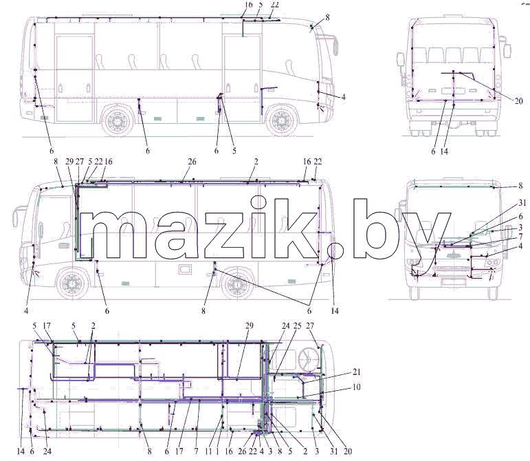 Жгуты автобуса МАЗ 256