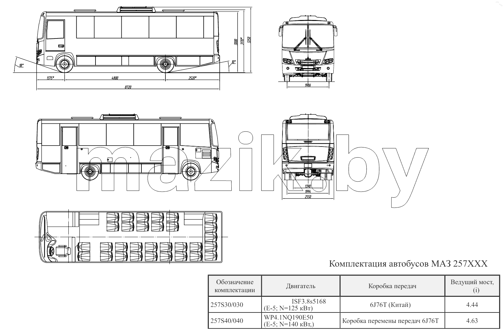  Основные размеры и планировка салона автобуса