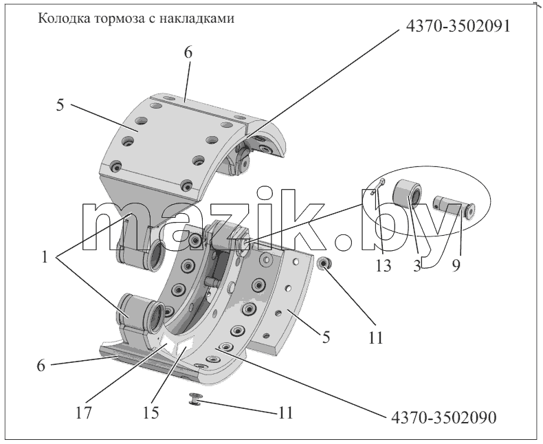  Колодка тормоза с накладками, для 257X30