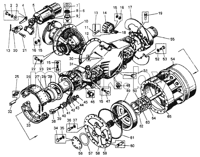 Мост задний с тормозами и ступицами