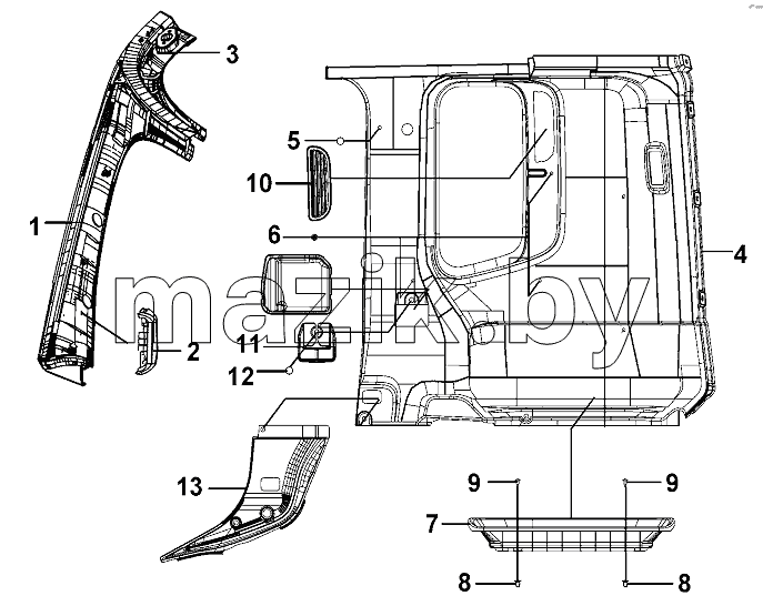 LH Side Wall Interior Trim Group