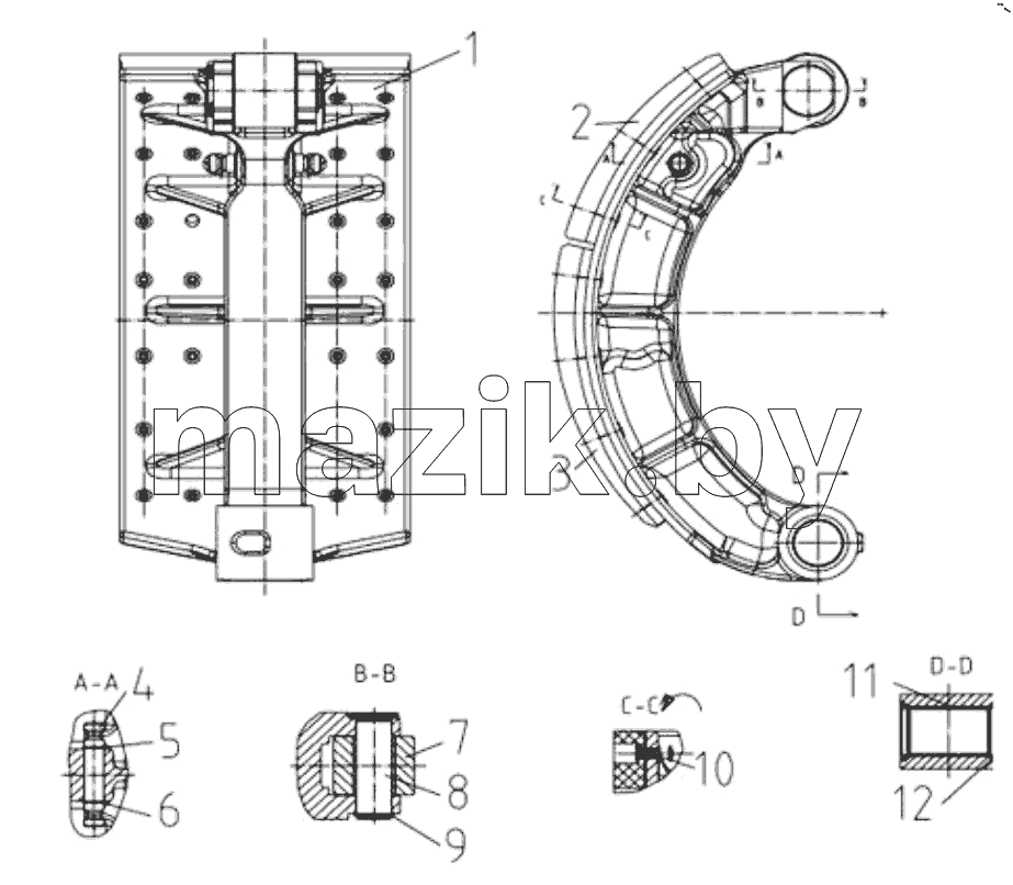  Front Brake Shoe With Roller Assembly