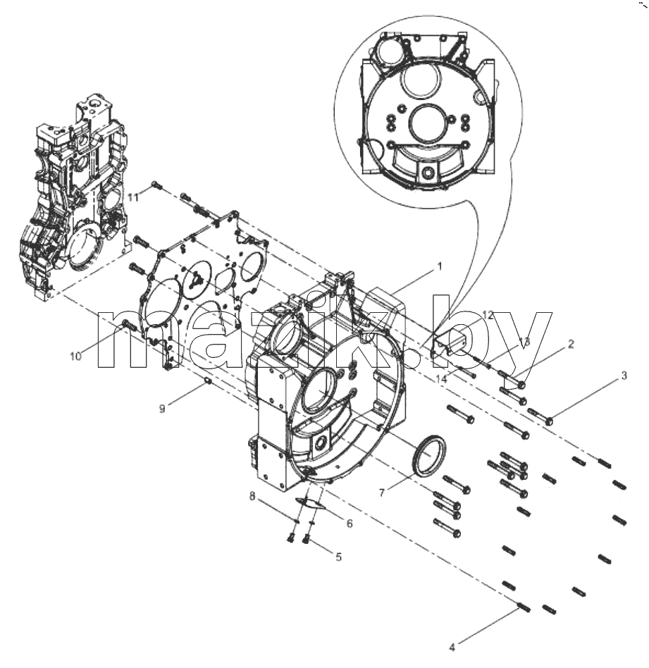  1000410-DZ718 Engine Aseembly-Flywheel Housing Group