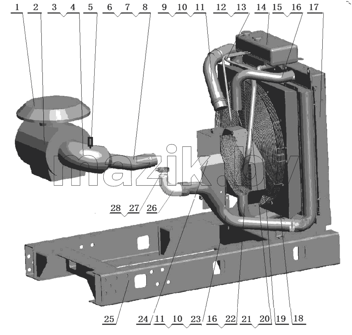  Engine pedestalг, Water tank and Air cleaner Subassembly