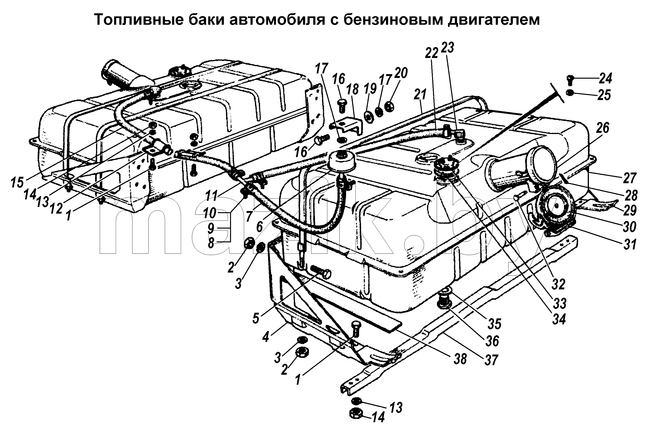 Топливный баки автомобиля с бензиновым двигателем