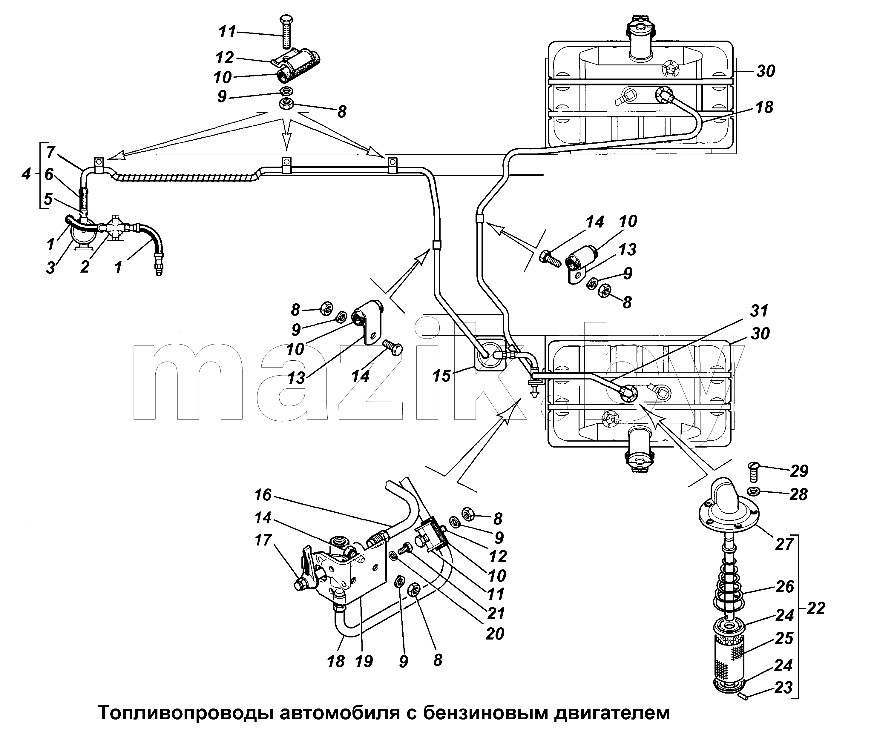 Топливопроводы автомобиля с бензиновым двигателем