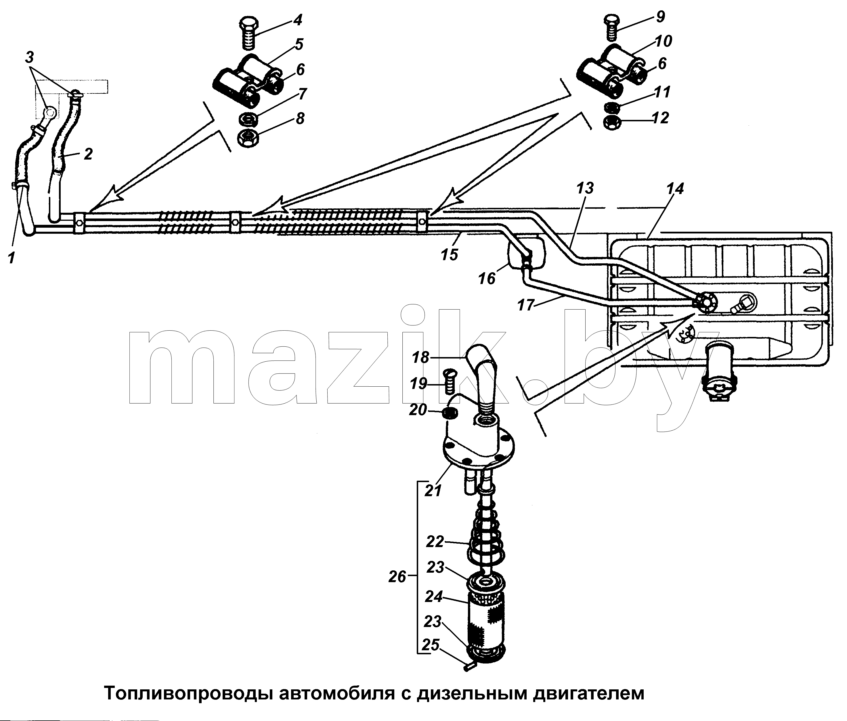 Топливопроводы автомобиля с дизельным двигателем