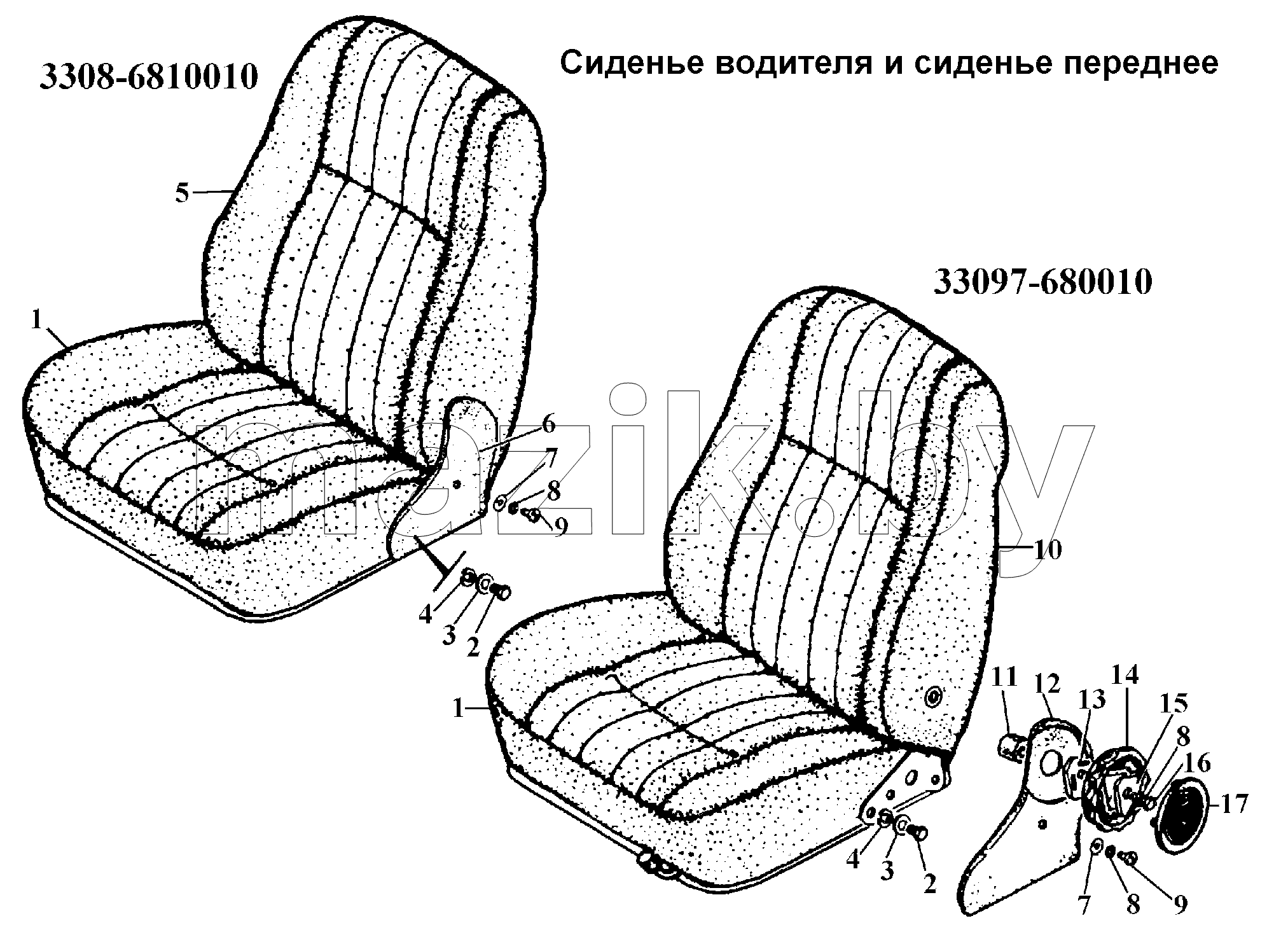 Сиденье водителя и сиденье переднее