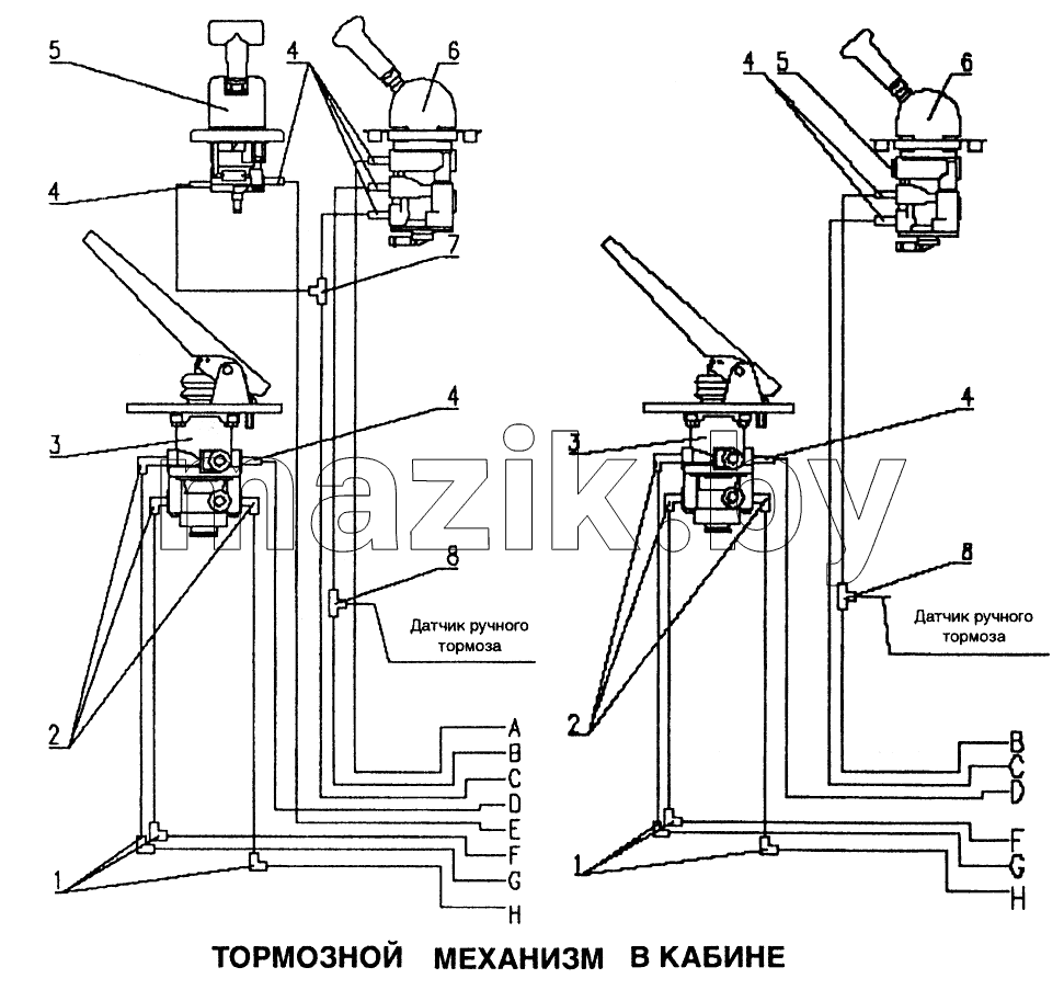 Тормозной механизм в кабине