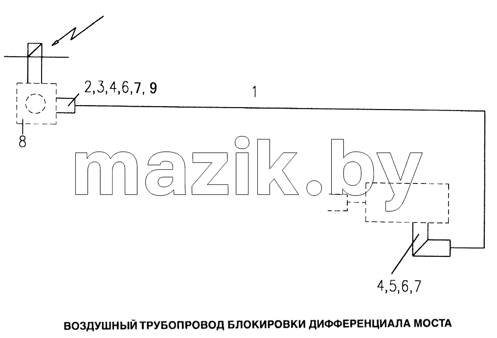 Воздушный трубопровод блокировки дифференциала моста