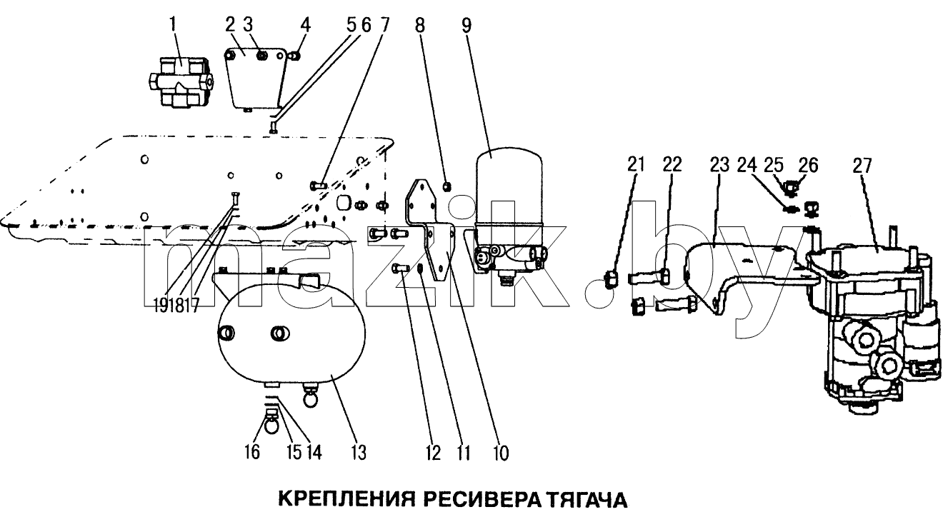 Крепления ресивера тягача