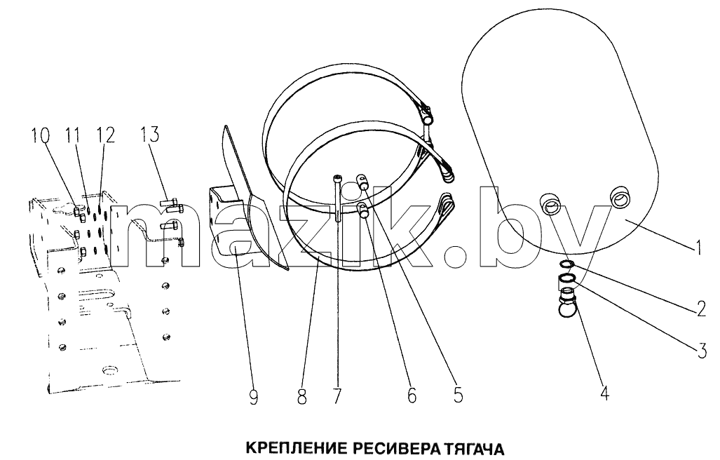 Крепление ресивера тягача