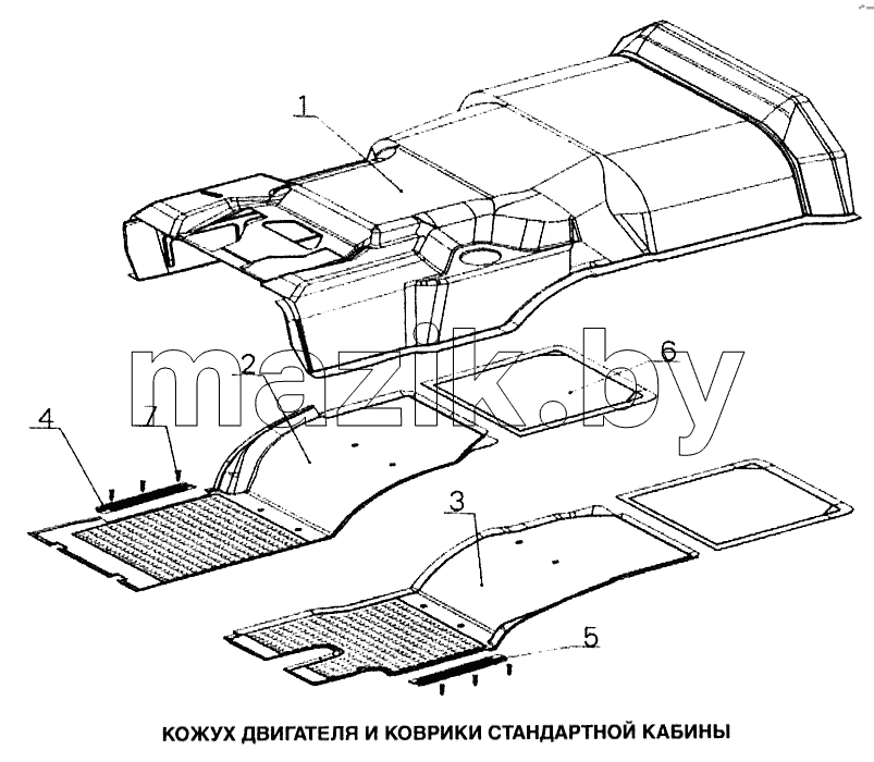 Кожух двигателя и коврики стандартной кабины