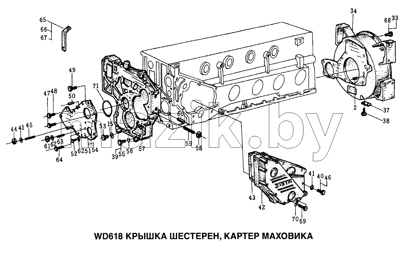 Крышка шестерен, картер маховика
