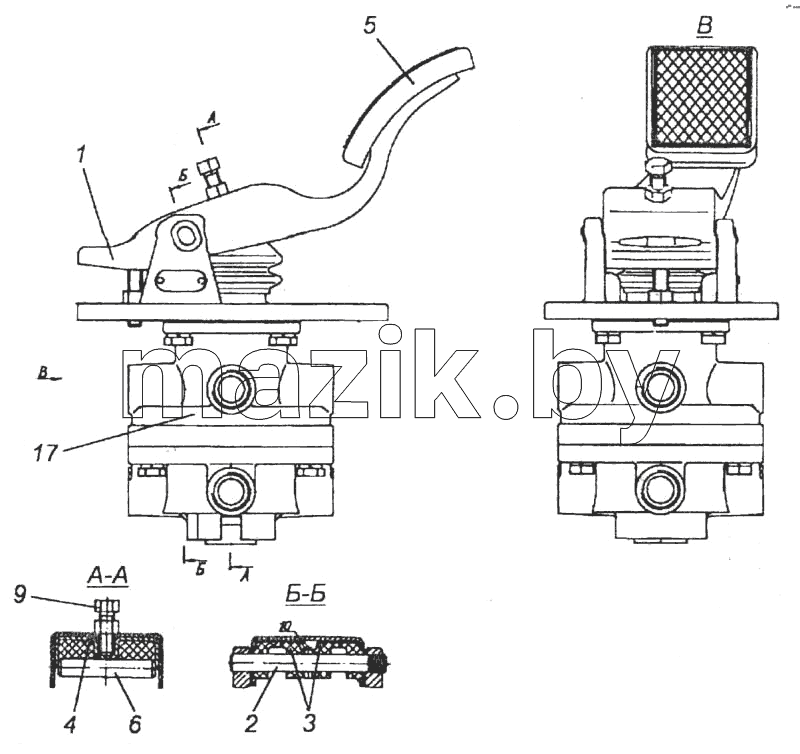 Кран тормозной двухсекционный с педалью