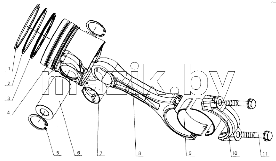 Assembly, piston & connecting rod