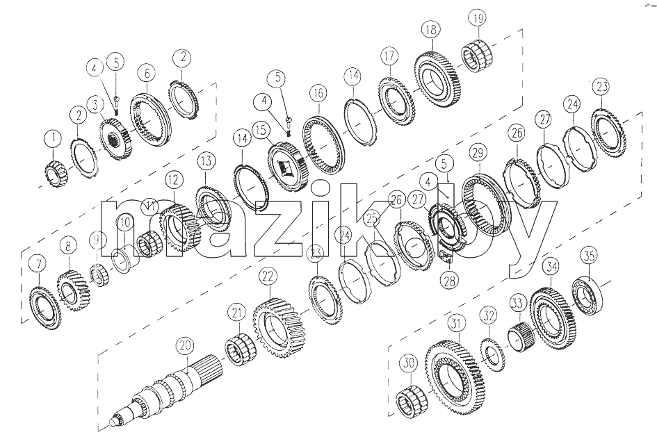 Output shaft and gear