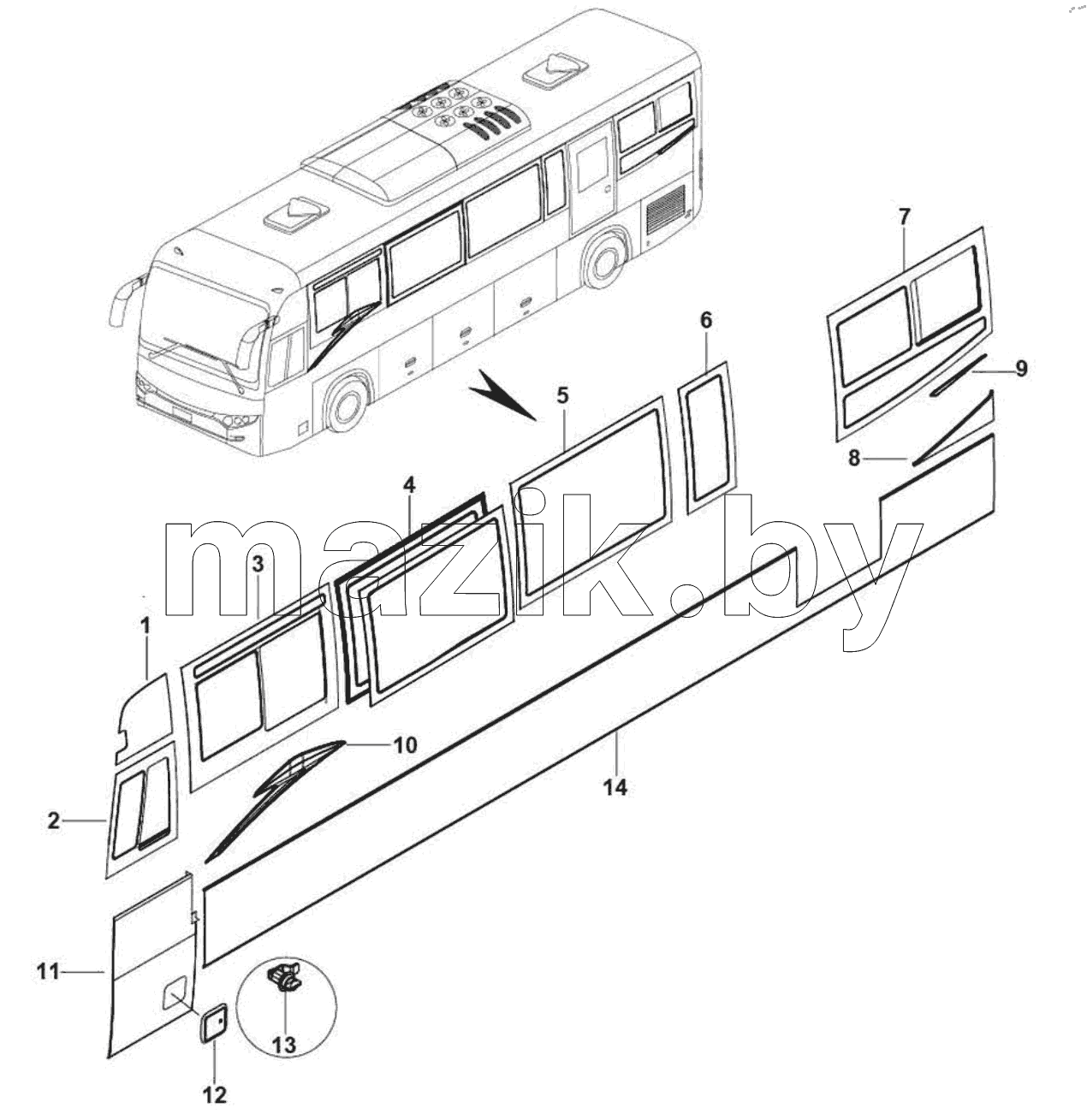  55-1398 Left side glass