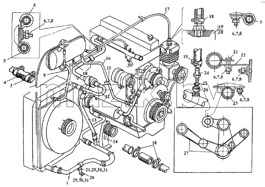 Установка системы охлаждения двигателя D10TSLL-160E2