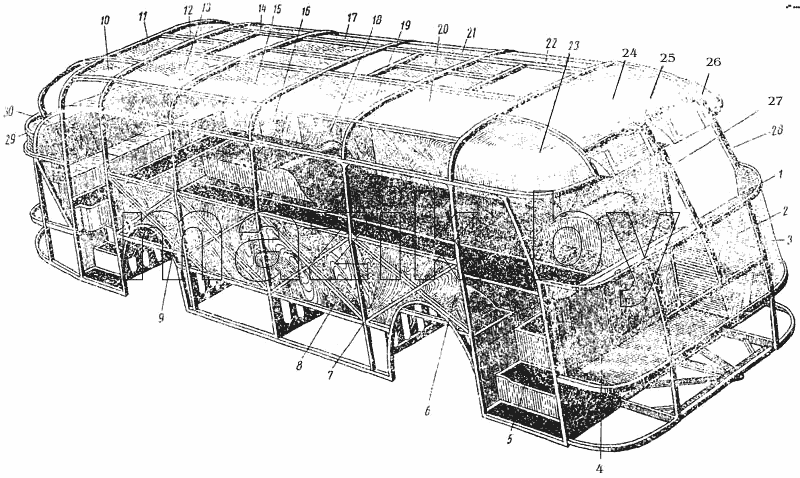 Каркас и обивка кузова автобуса