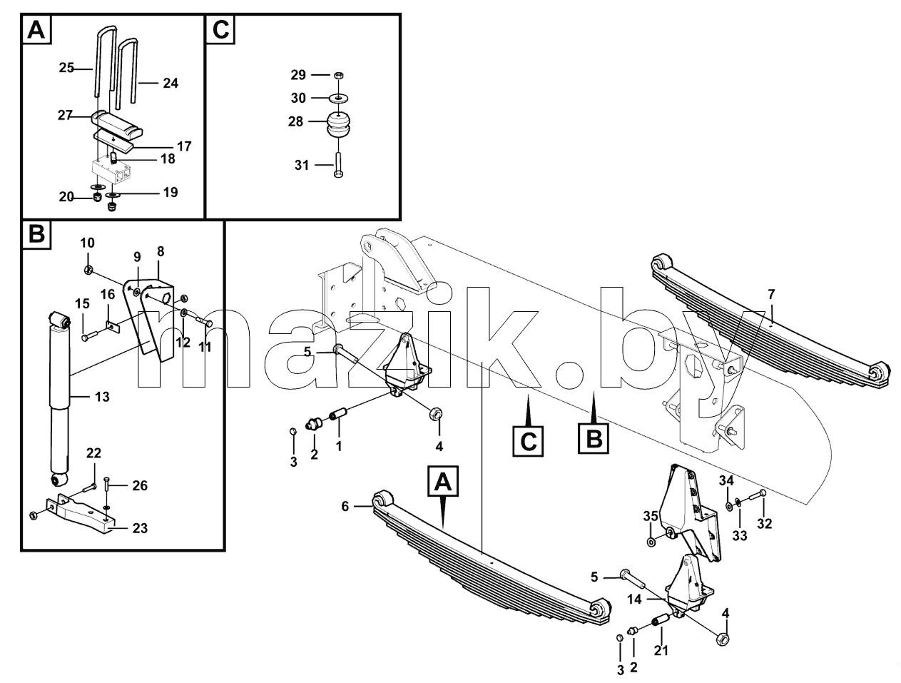  Front leaf spring installation assy