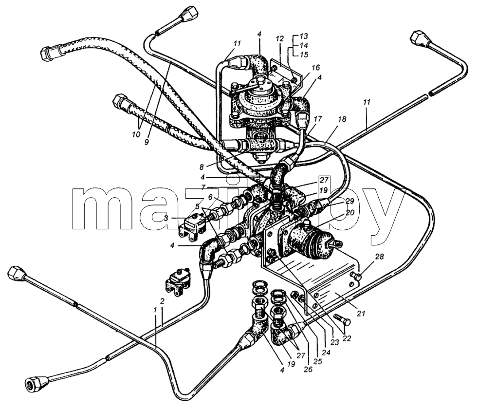 Трубопроводы к тормозным кранам МАЗ-509А
