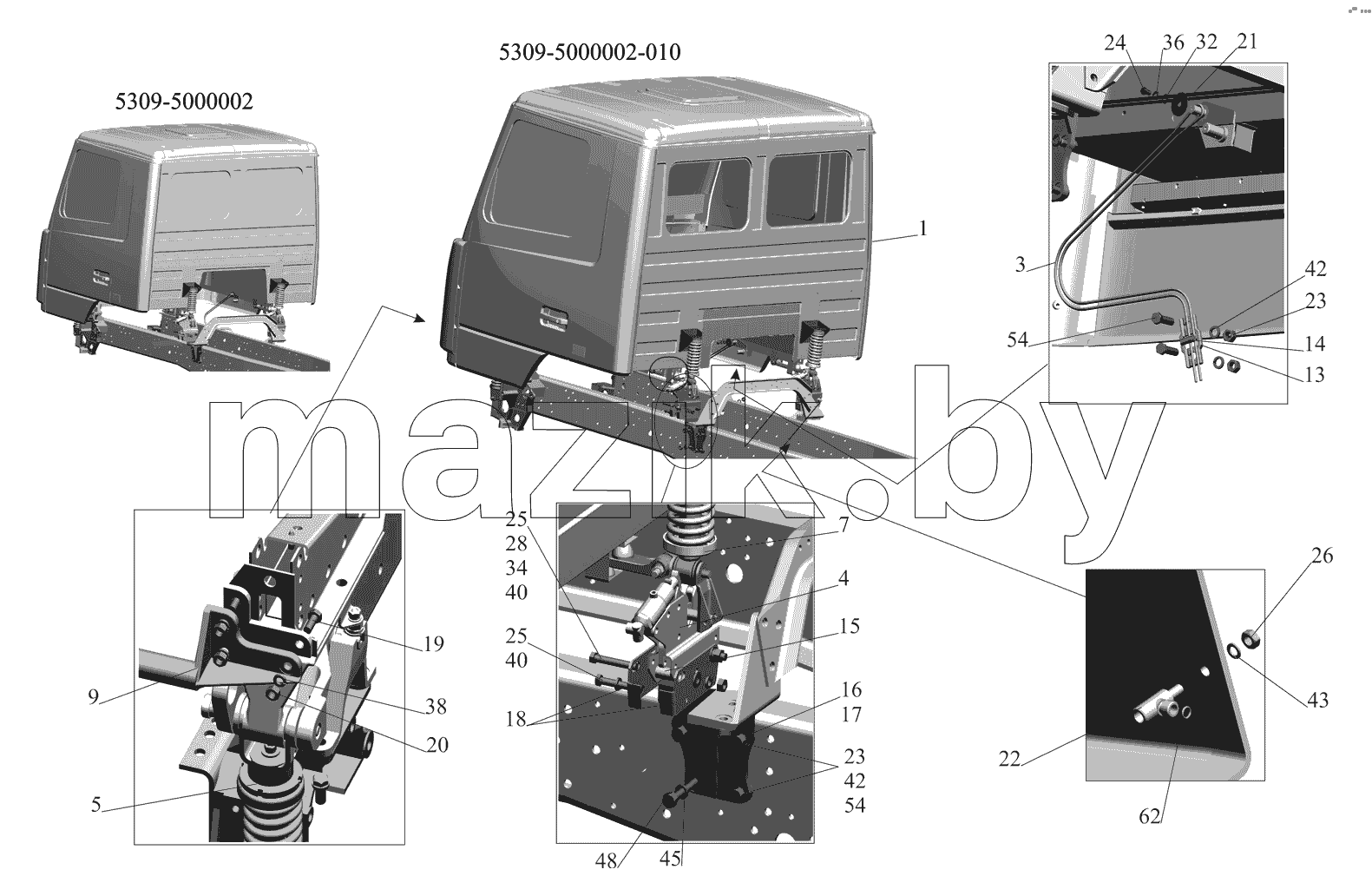 Установка кабины 5309-5000002, 5309-5000002-010
