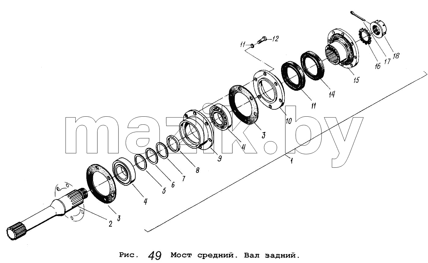 Мост средний. Вал задний