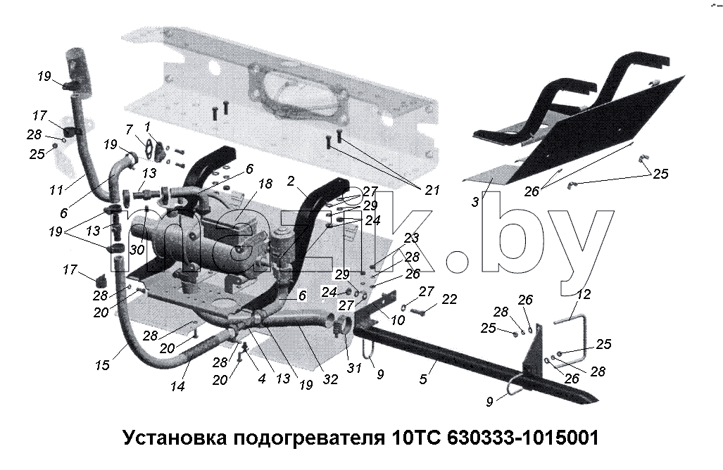 Установка подогревателя 10 ТС 630333-1015001