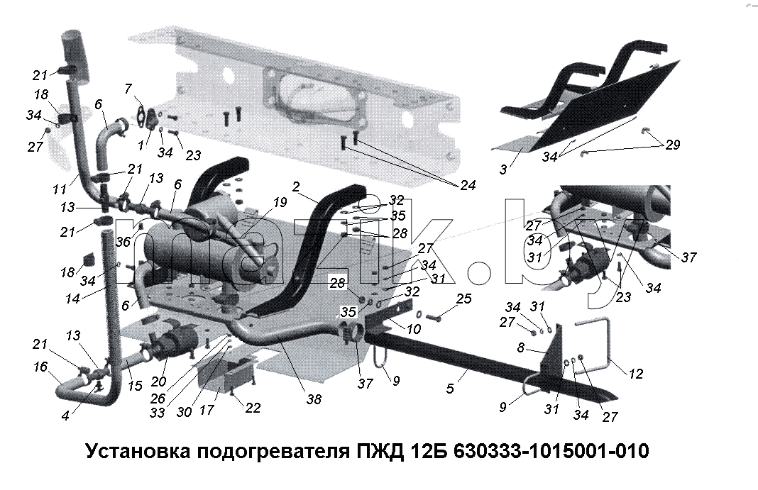 Установка подогревателя ПЖД12Б 630333-1015001-010