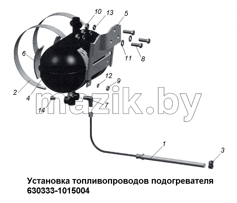 Установка топливопроводов подогревателя 630333-1015004
