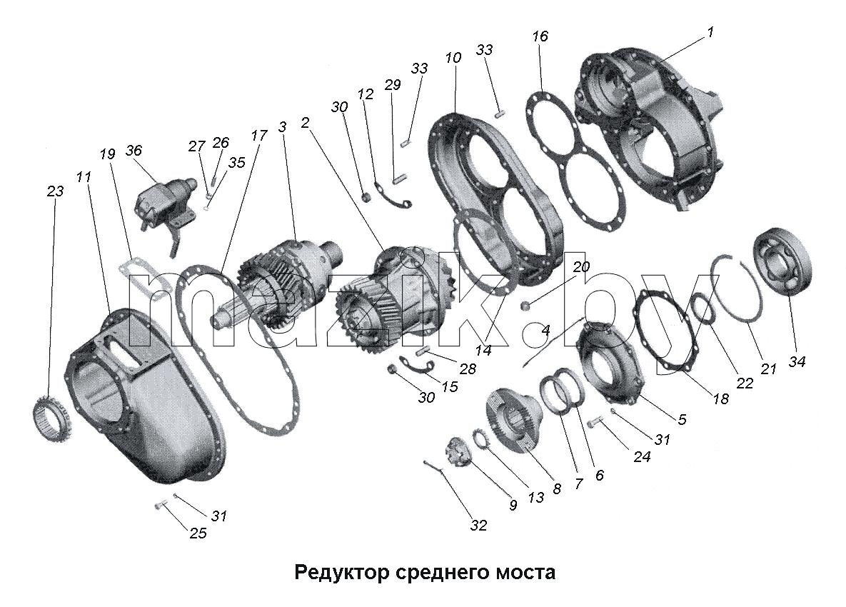 Редуктор среднего моста