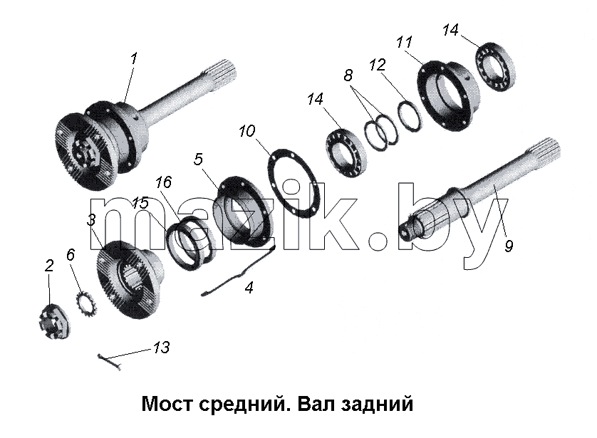 Мост средний. Вал задний