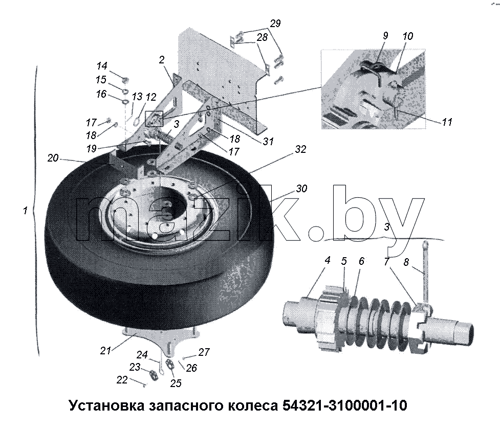Установка запасного колеса 54321-3100001-10