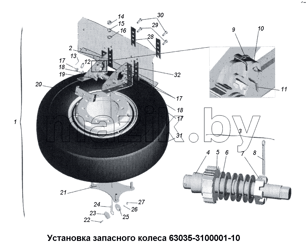 Установка запасного колеса 63035-3100001-10