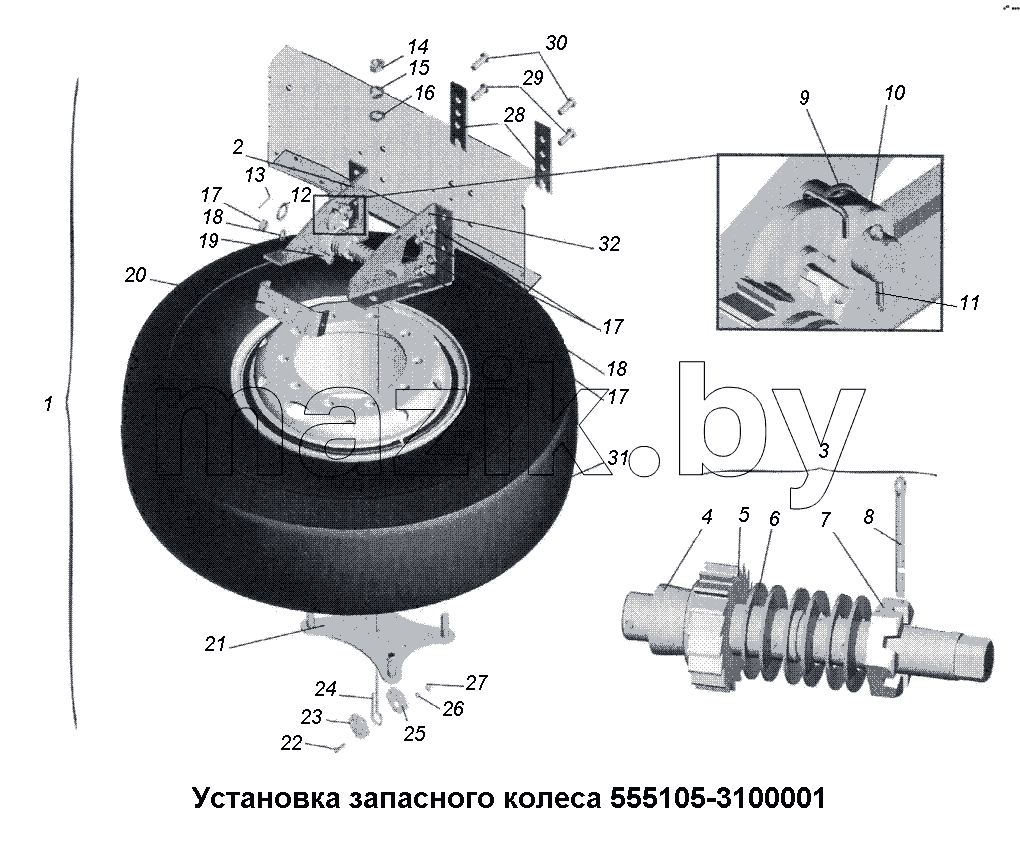 Установка запасного колеса 555105-3100001