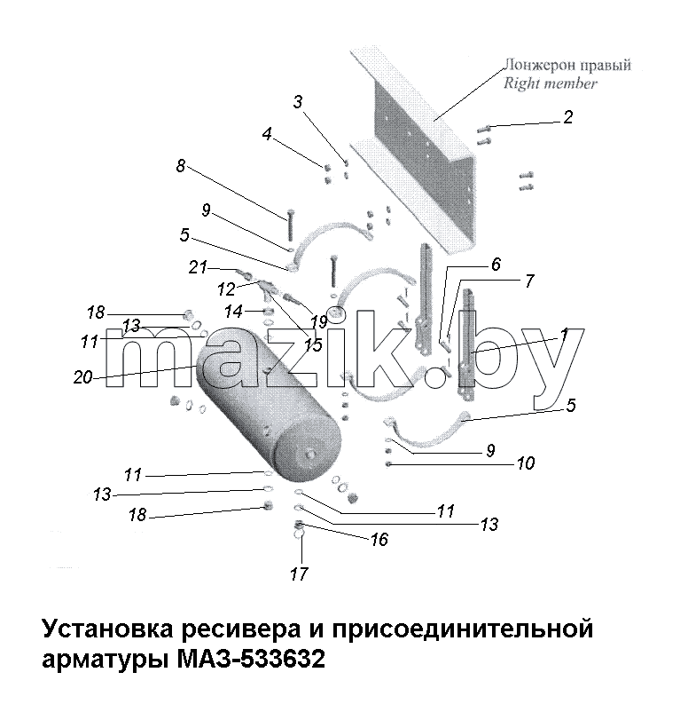 Установка ресивера и присоединительной арматуры МАЗ-533632