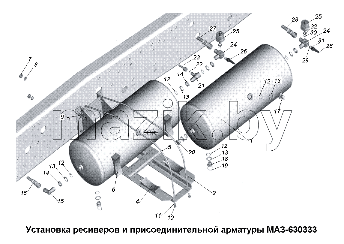 Установка ресиверов и присоединительной арматуры МАЗ-630333