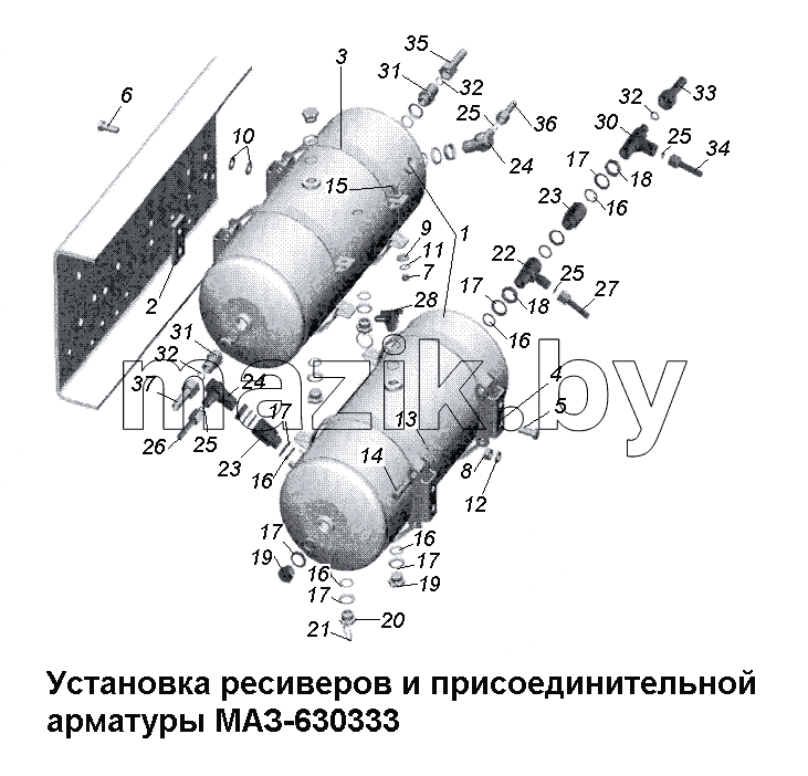 Установка ресиверов и присоединительной арматуры МАЗ-630333