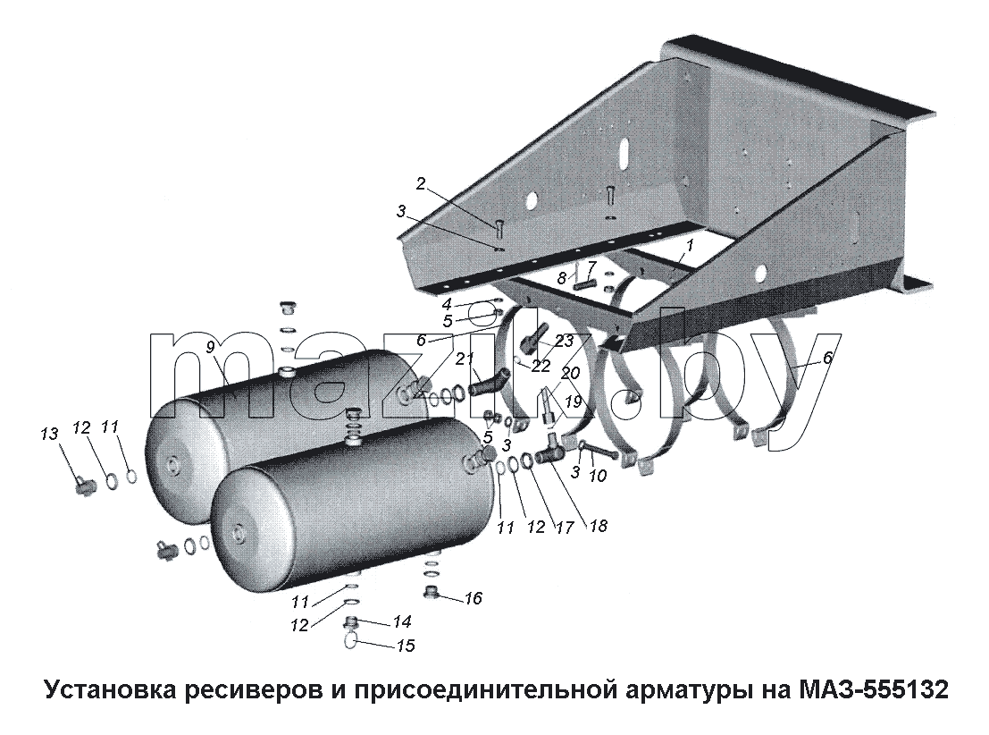 Установка ресивера и присоединительной арматуры МАЗ-555132