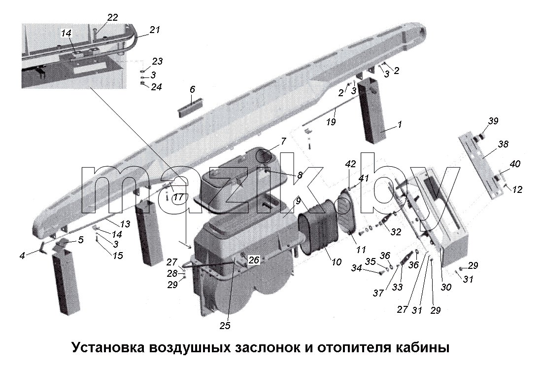 Установка воздушных заслонок и отопителя кабины