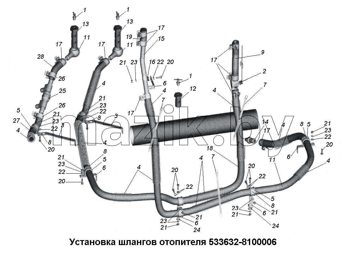 Установка шлангов отопителя 533632-8100006