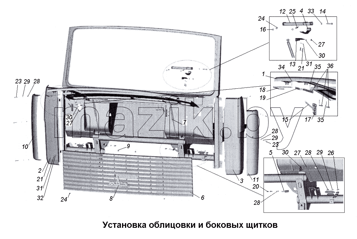 Установка облицовки и боковых щитков